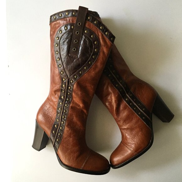 KENNETH COLE "Going Studly" Leather Heeled Western Boots Brown 7.5M - Picture 3 of 10